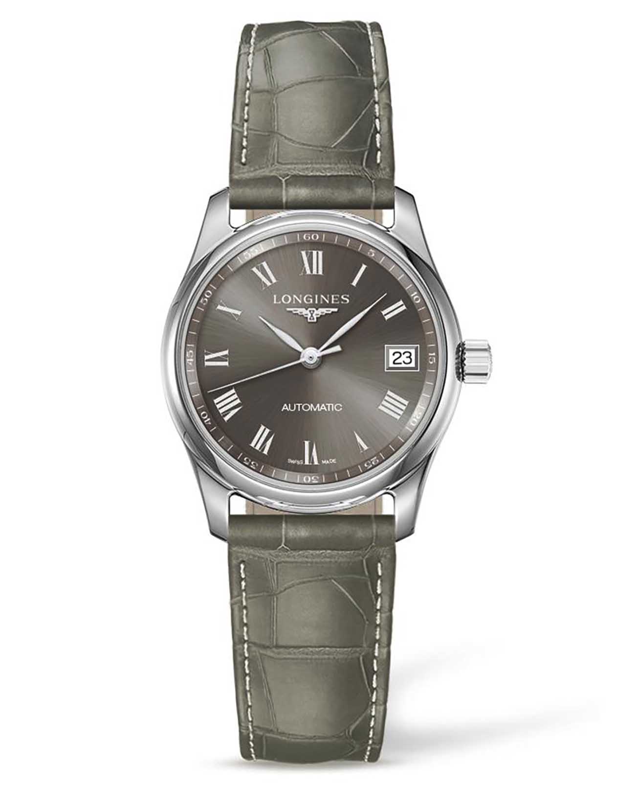 Longines Longines Master Collection L2.257.4.71.3  L22574713 механические женские часы коричневый циферблат, браслет кожаный — вид спереди